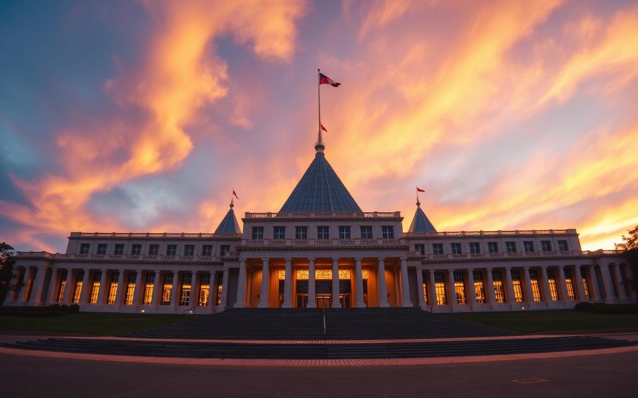 Australian parliament building at golden hour